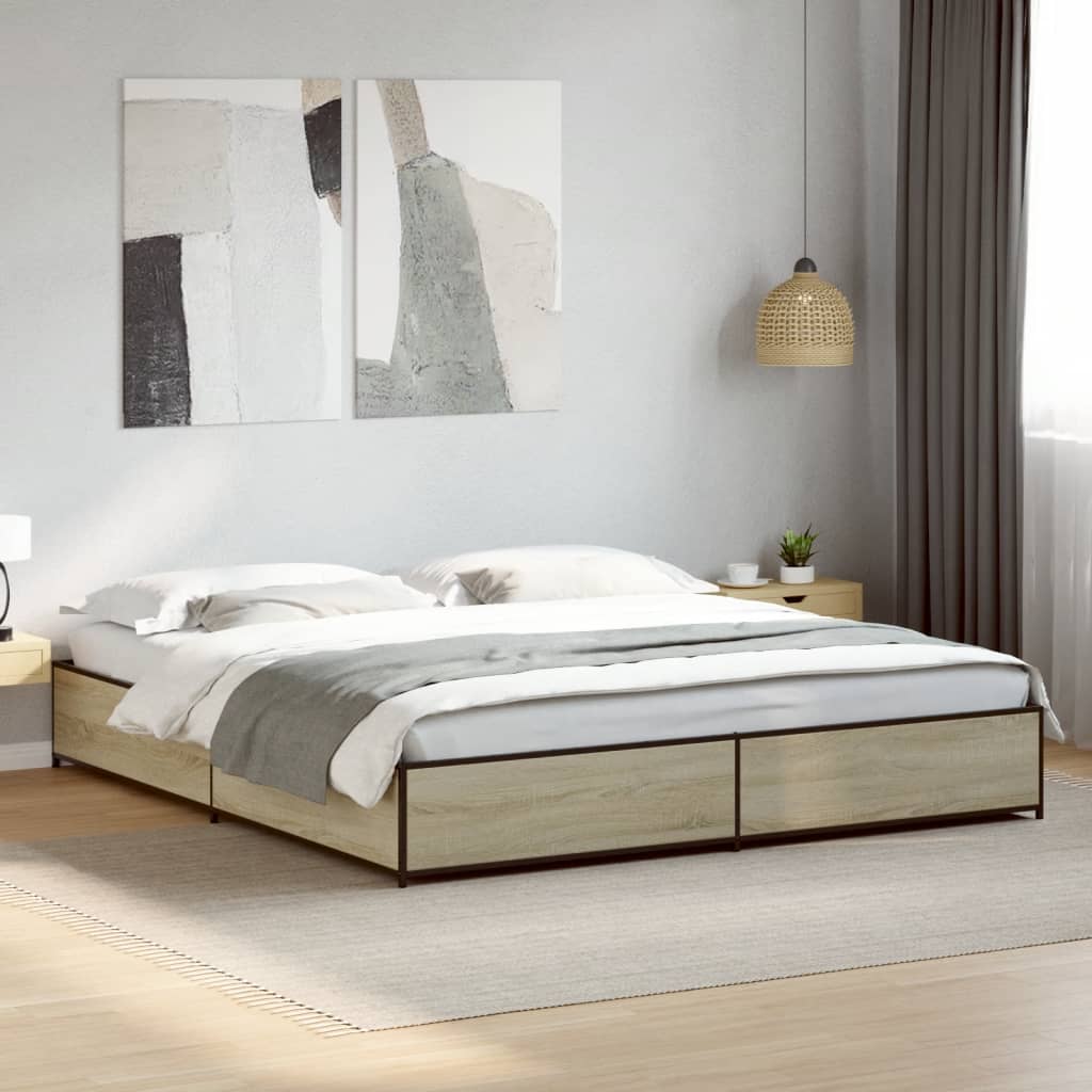 sengestel 200x200 cm konstrueret træ og metal sonoma-eg