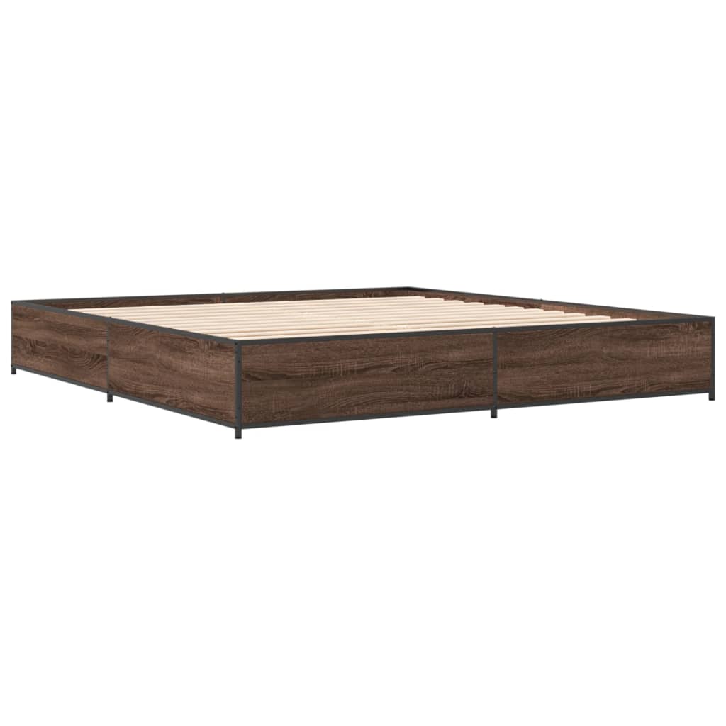 sengeramme 200x200 cm konstrueret træ og metal brun egetræ