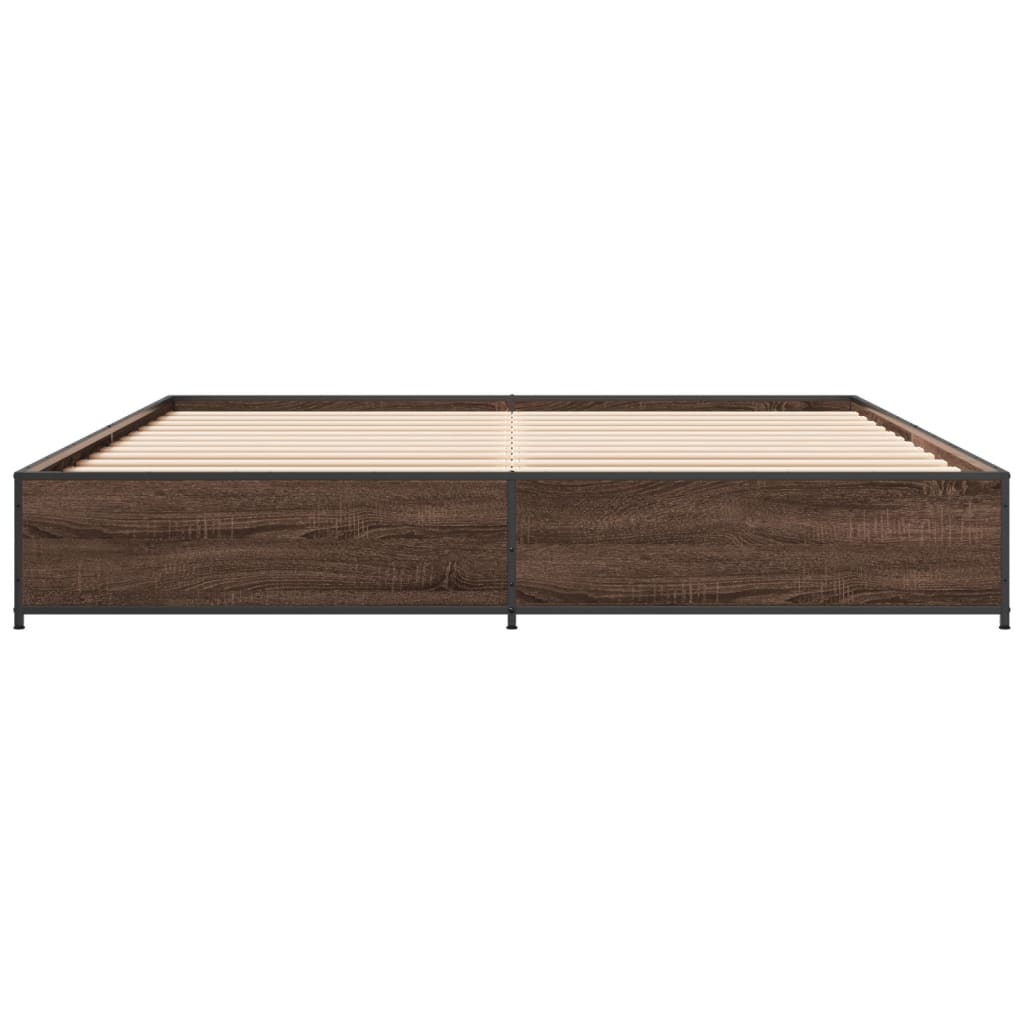 sengeramme 200x200 cm konstrueret træ og metal brun egetræ