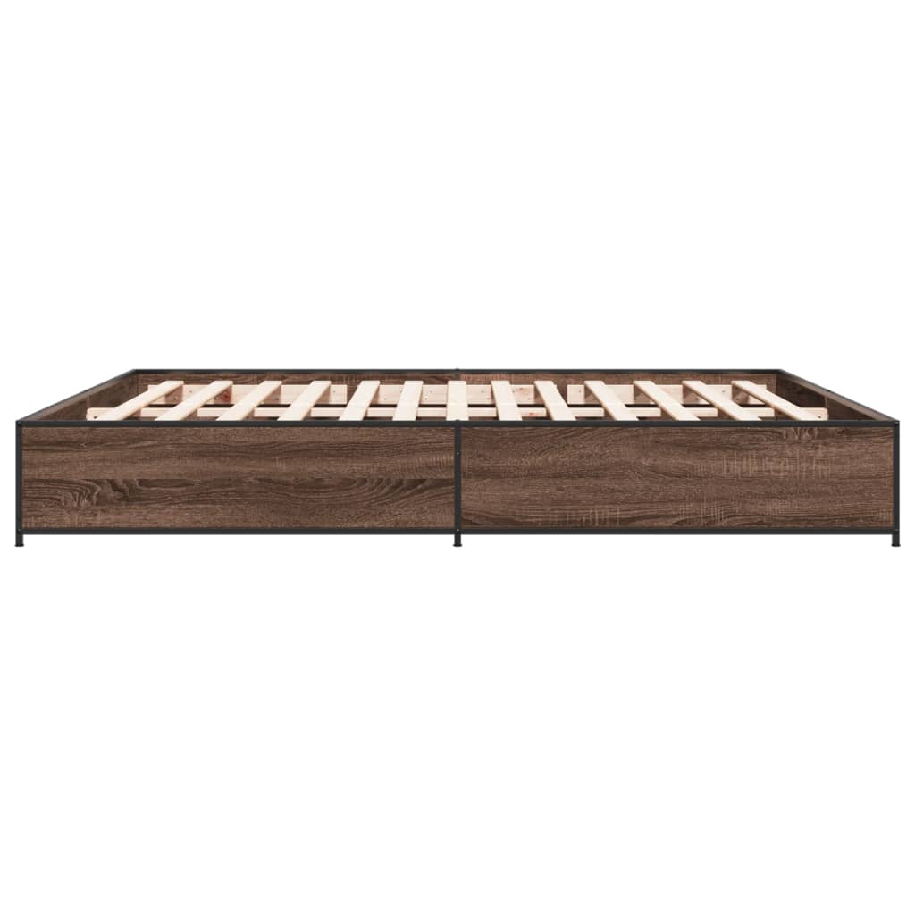 sengeramme 200x200 cm konstrueret træ og metal brun egetræ