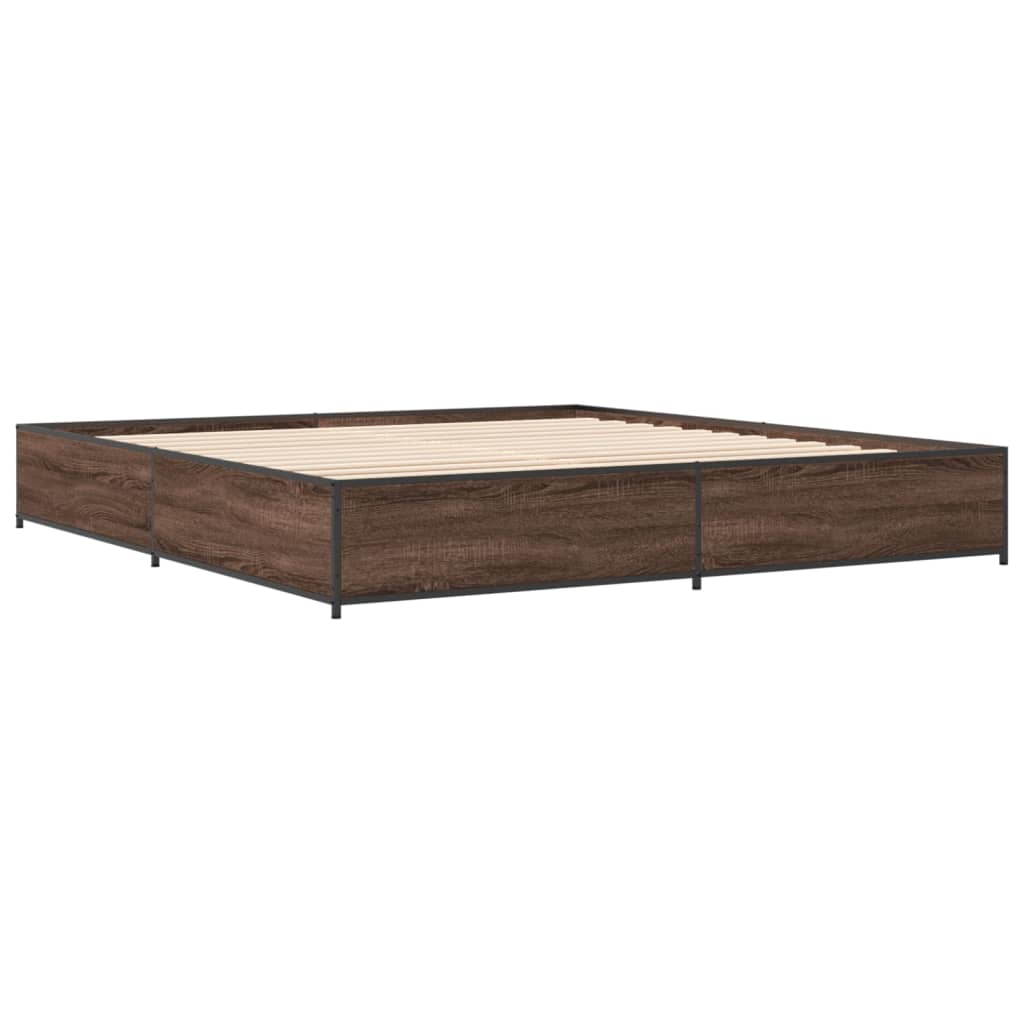 sengeramme 200x200 cm konstrueret træ og metal brun egetræ