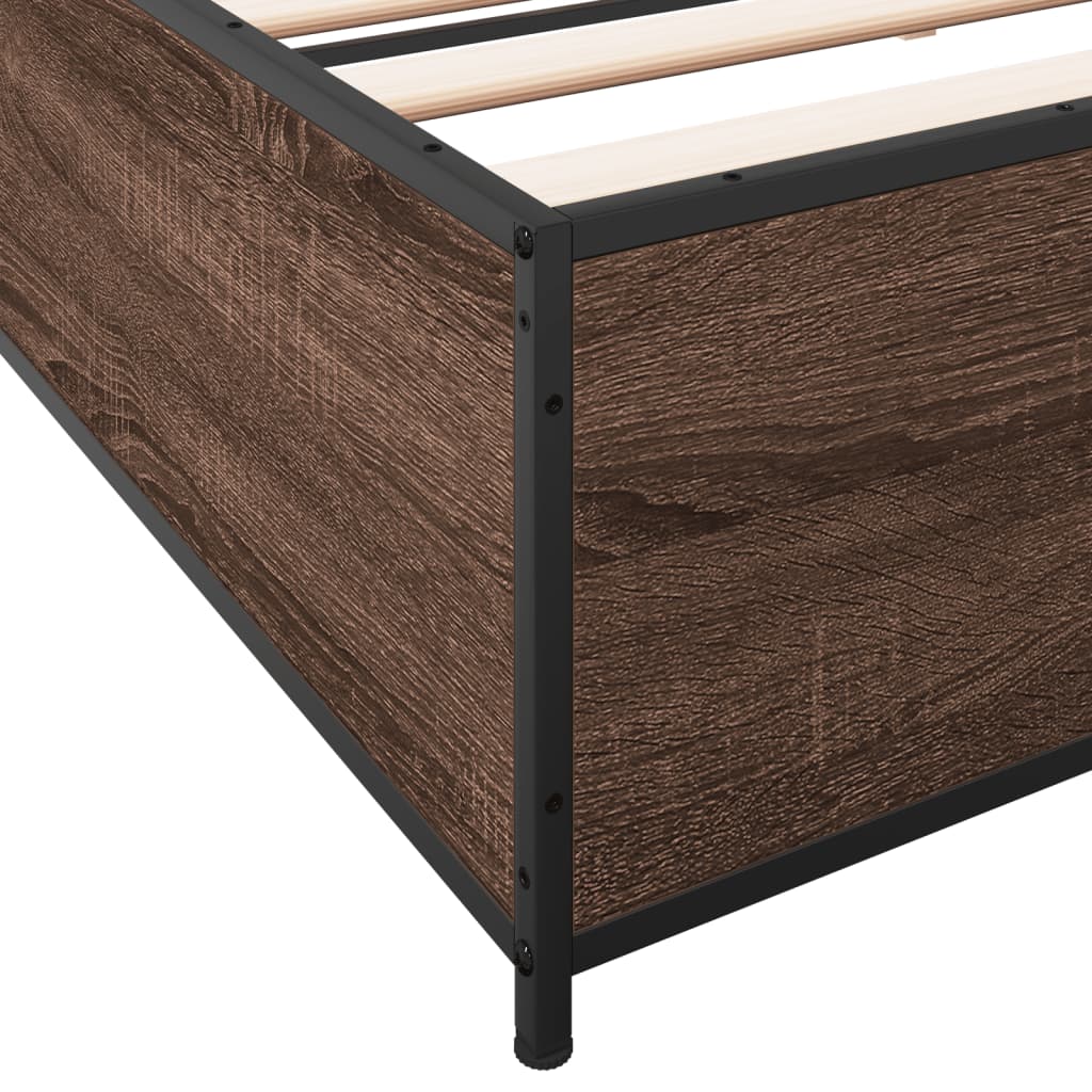 sengeramme 200x200 cm konstrueret træ og metal brun egetræ
