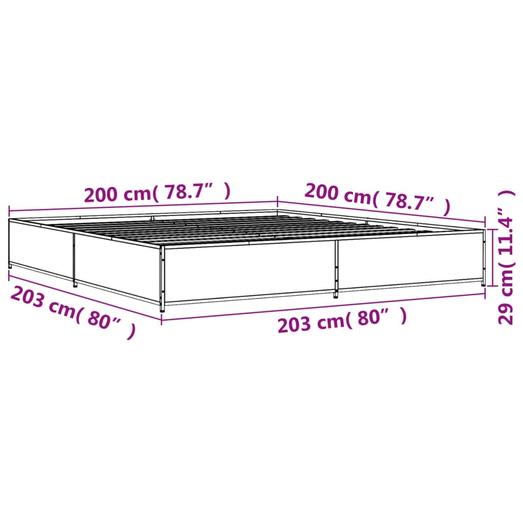 sengeramme 200x200 cm konstrueret træ og metal brun egetræ