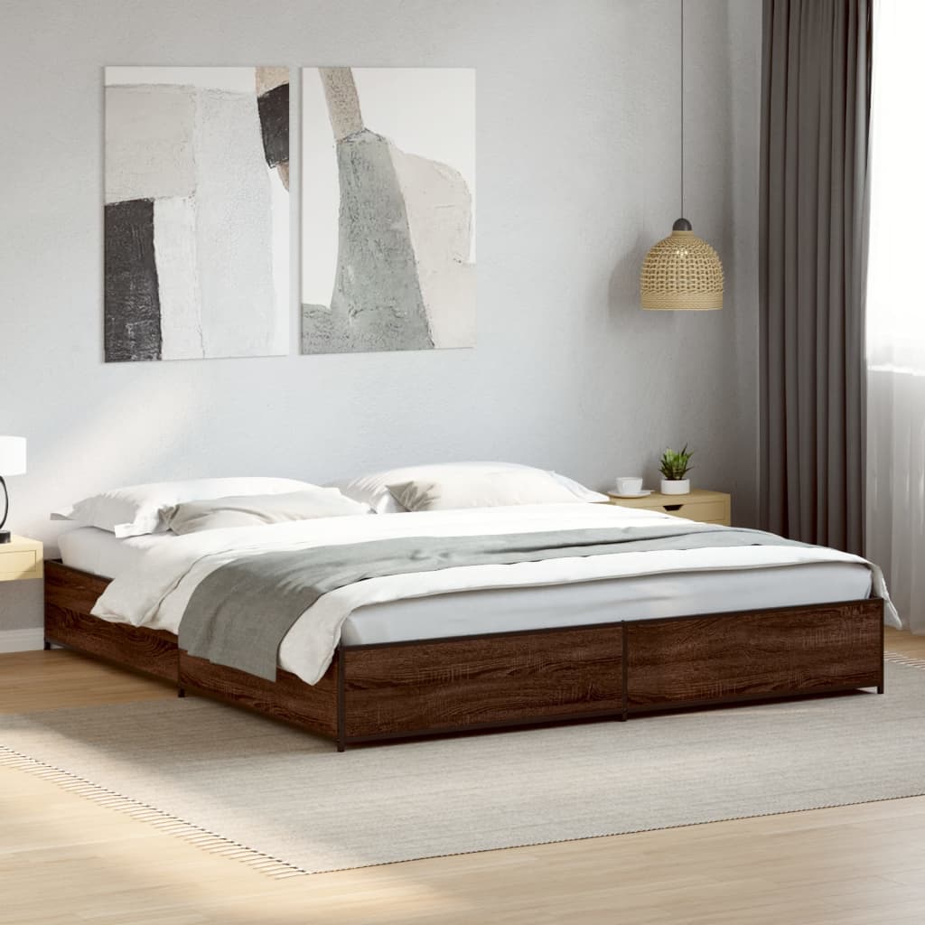 sengeramme 200x200 cm konstrueret træ og metal brun egetræ
