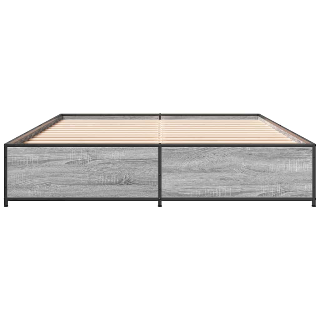 sengestel 150x200 cm konstrueret træ og metal grå sonoma-eg