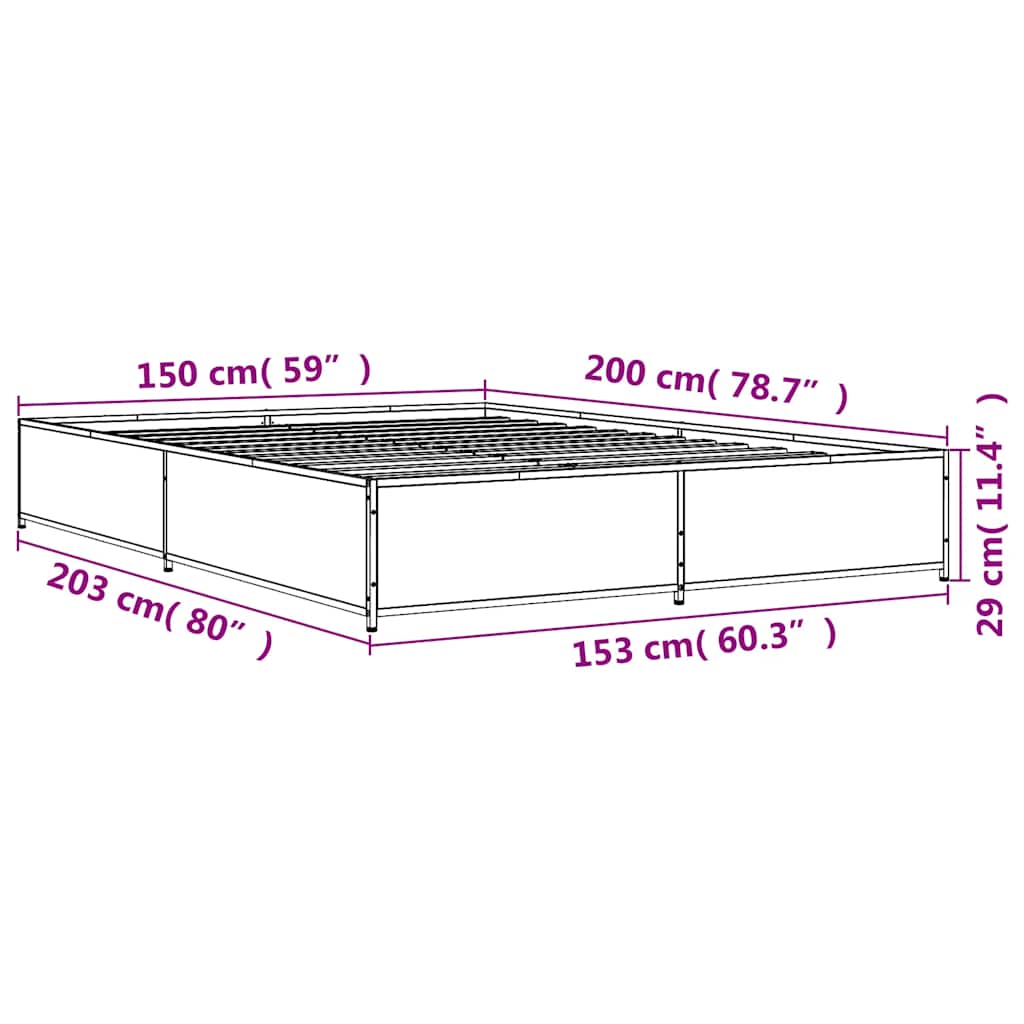 sengestel 150x200 cm konstrueret træ og metal grå sonoma-eg
