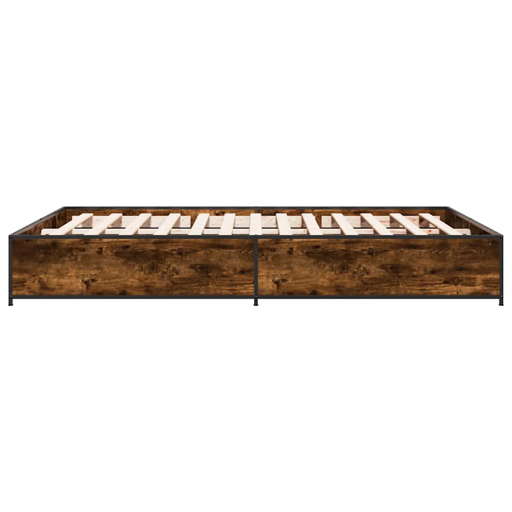 sengestel 135x190cm konstrueret træ og metal røget egetræsfarve