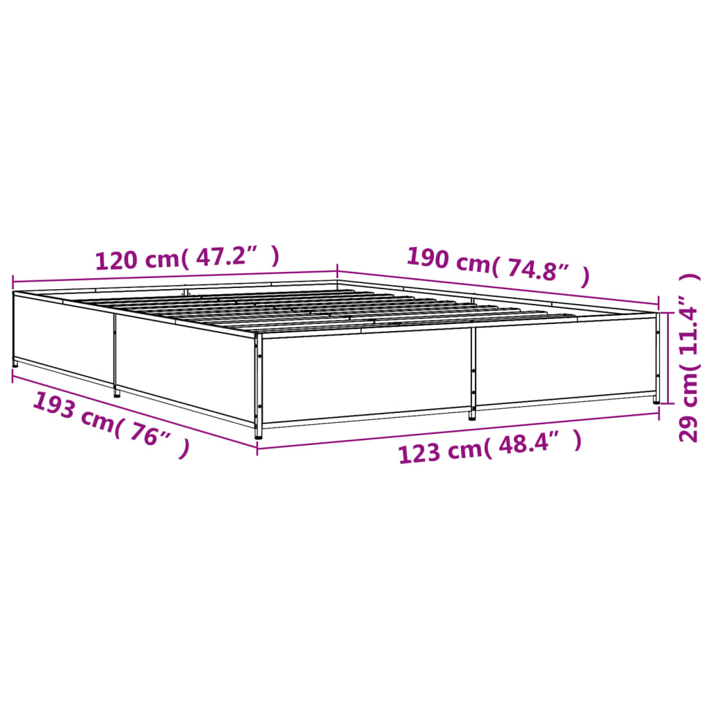 sengestel 120x190 cm konstrueret træ og metal sonoma-eg