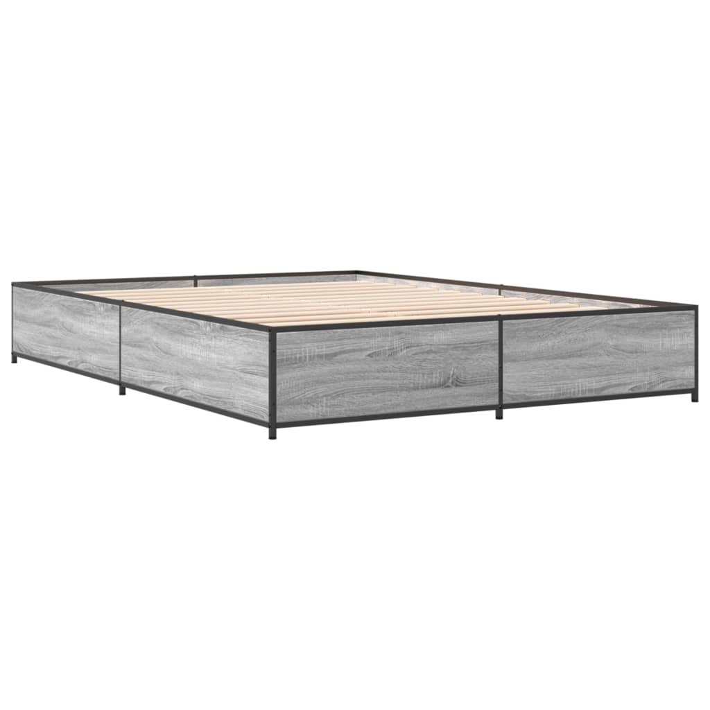 sengestel 120x190 cm konstrueret træ og metal grå sonoma-eg