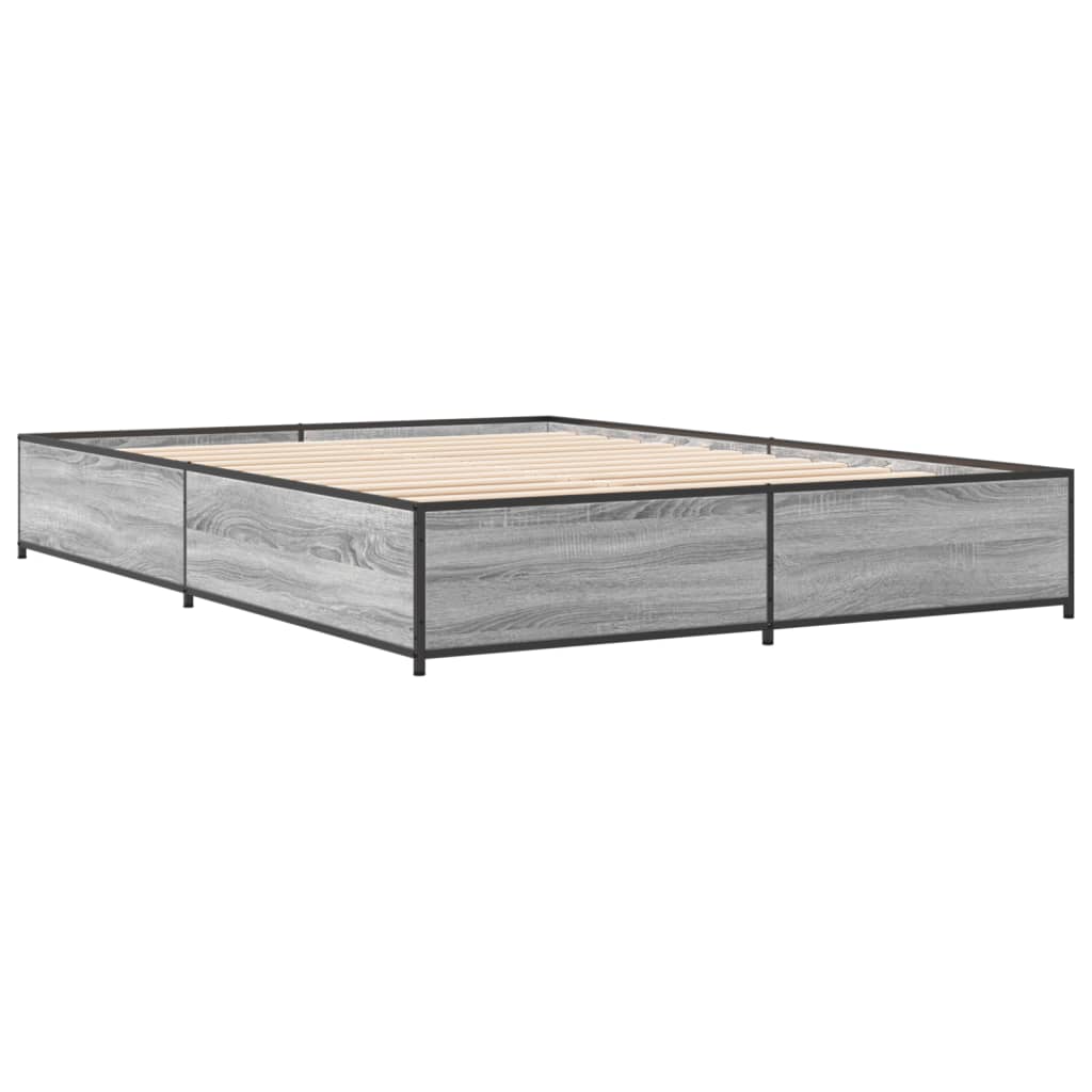 sengestel 120x190 cm konstrueret træ og metal grå sonoma-eg