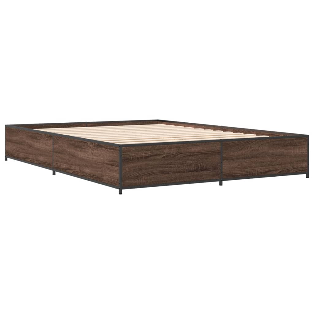 sengestel 120x190 cm konstrueret træ og metal brun egetræsfarve