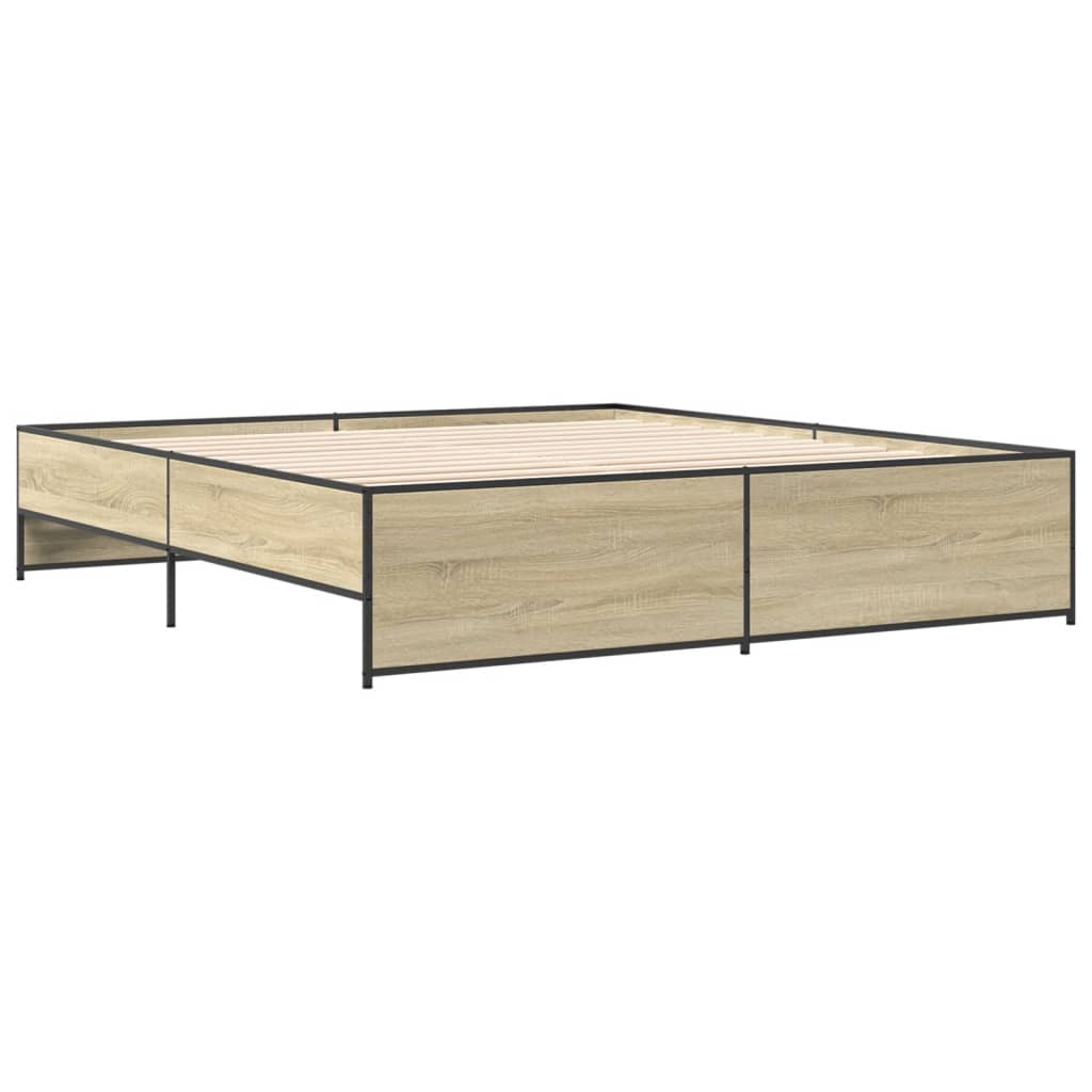 sengestel 200x200 cm konstrueret træ og metal sonoma-eg