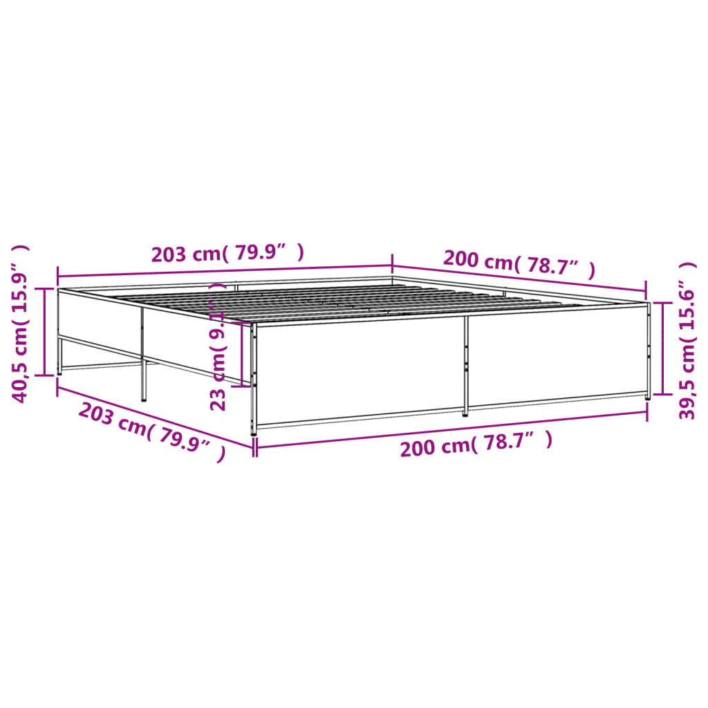 sengestel 200x200 cm konstrueret træ og metal sonoma-eg
