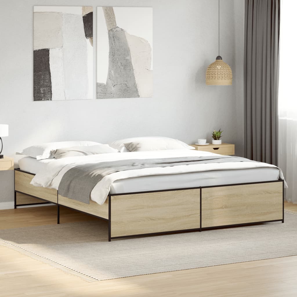 sengestel 200x200 cm konstrueret træ og metal sonoma-eg