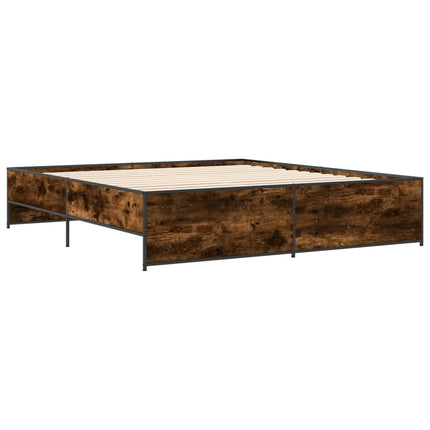 sengestel 200x200cm konstrueret træ og metal røget egetræsfarve