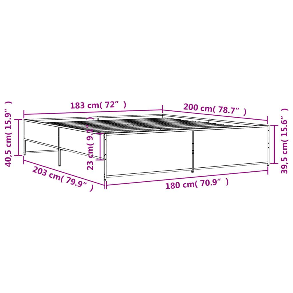 sengestel 180x200 cm konstrueret træ og metal sonoma-eg