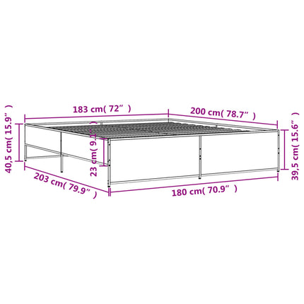 sengestel 180x200 cm konstrueret træ og metal grå sonoma-eg