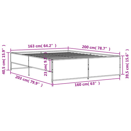 sengestel 160x200 cm konstrueret træ og metal sonoma-eg