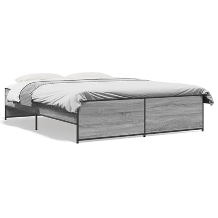 sengestel 150x200 cm konstrueret træ og metal grå sonoma-eg