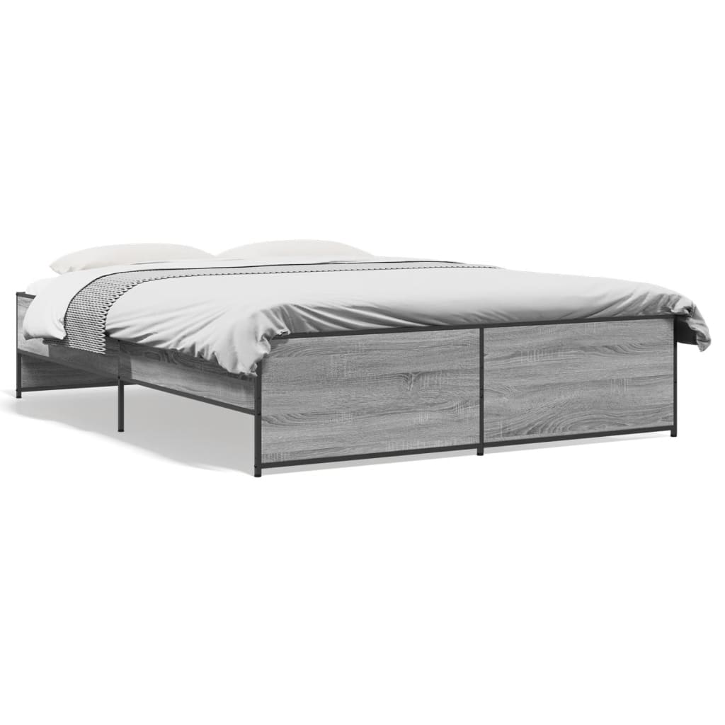 sengestel 150x200 cm konstrueret træ og metal grå sonoma-eg