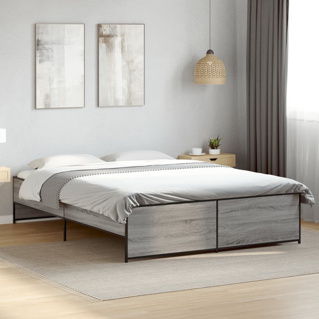 sengestel 150x200 cm konstrueret træ og metal grå sonoma-eg