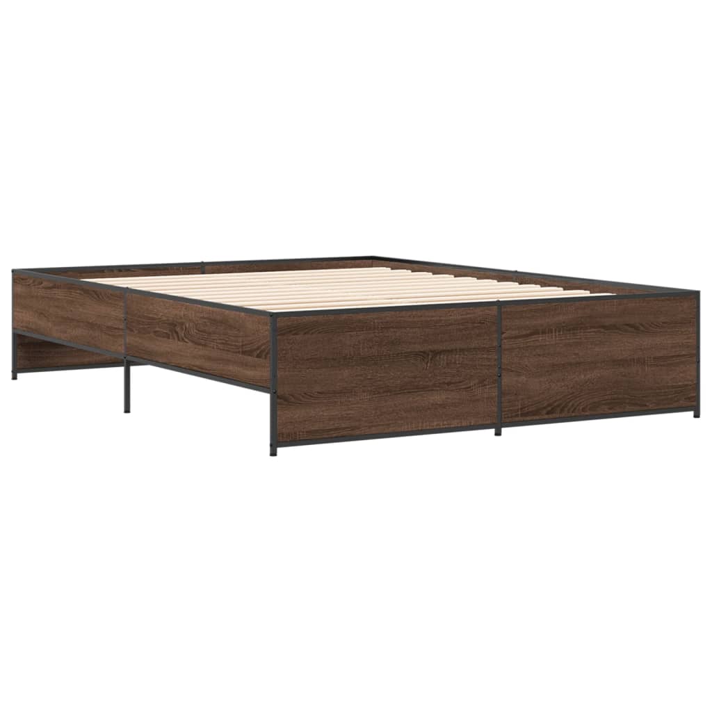 sengestel 150x200 cm konstrueret træ og metal brun egetræ