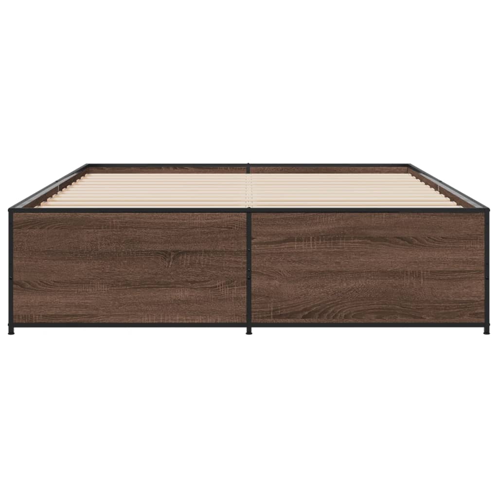 sengestel 150x200 cm konstrueret træ og metal brun egetræ