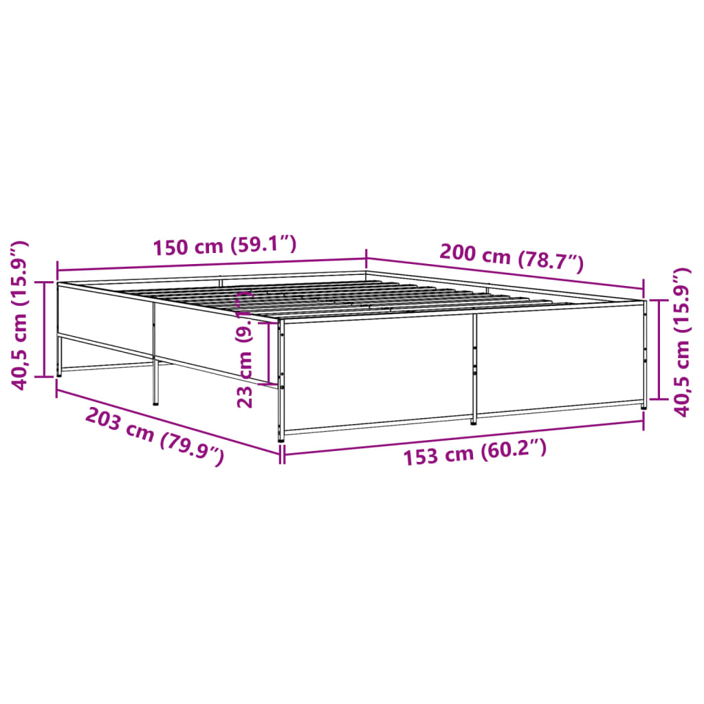 sengestel 150x200 cm konstrueret træ og metal brun egetræ