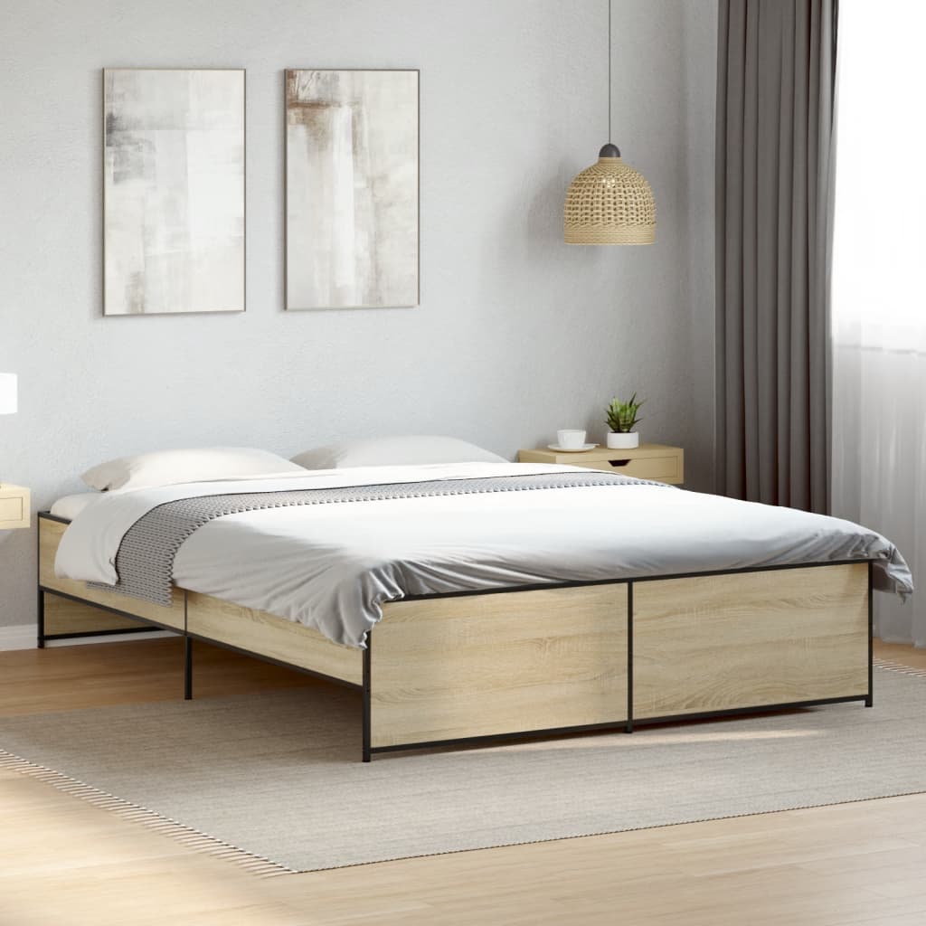 sengestel 140x200 cm konstrueret træ og metal sonoma-eg