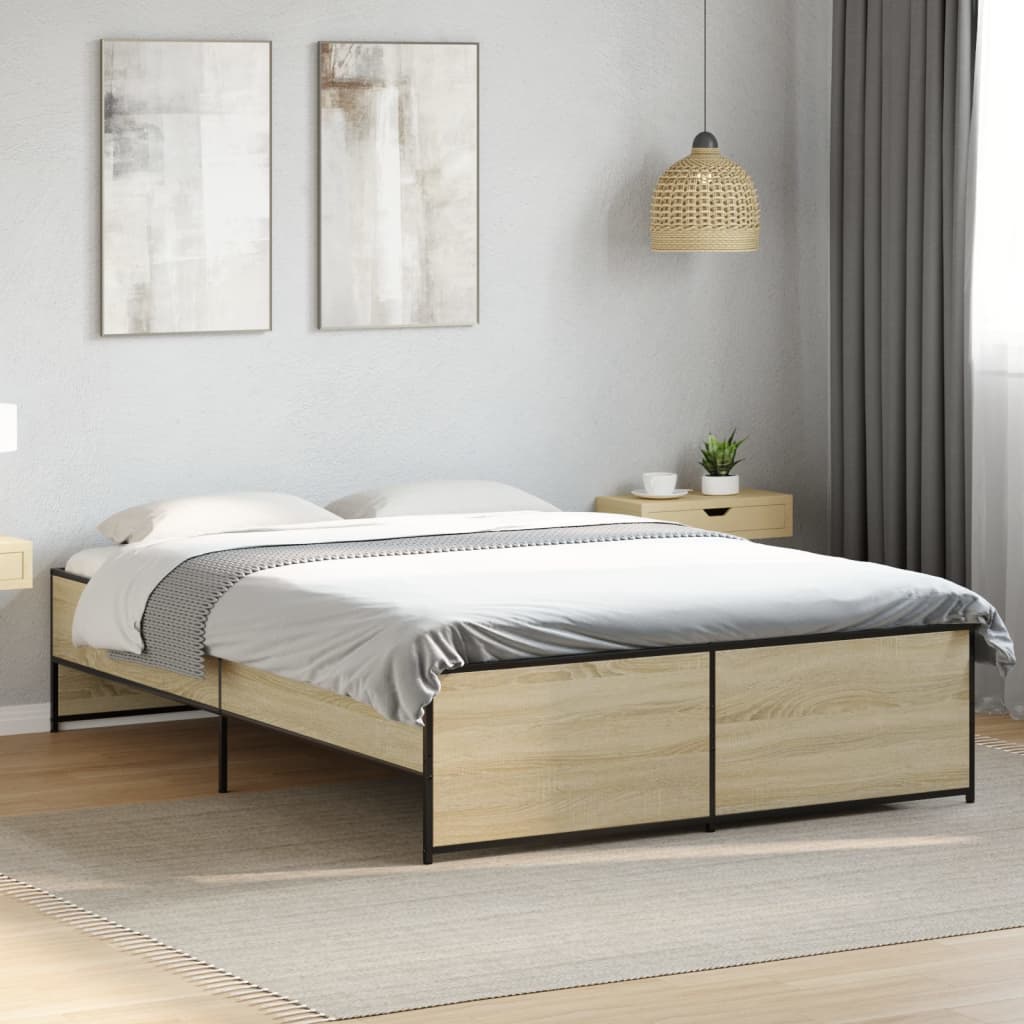 sengestel 120x200 cm konstrueret træ og metal sonoma-eg