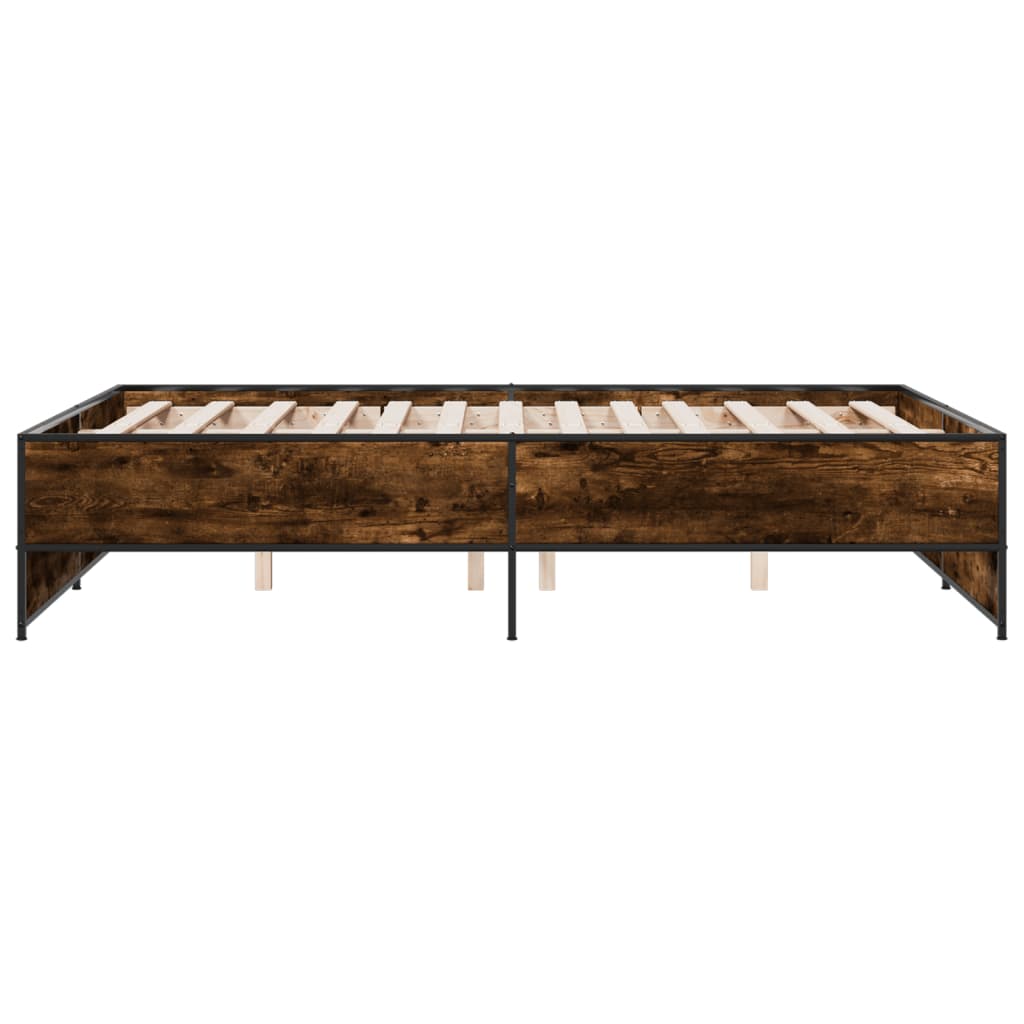 sengestel 120x200cm konstrueret træ og metal røget egetræsfarve