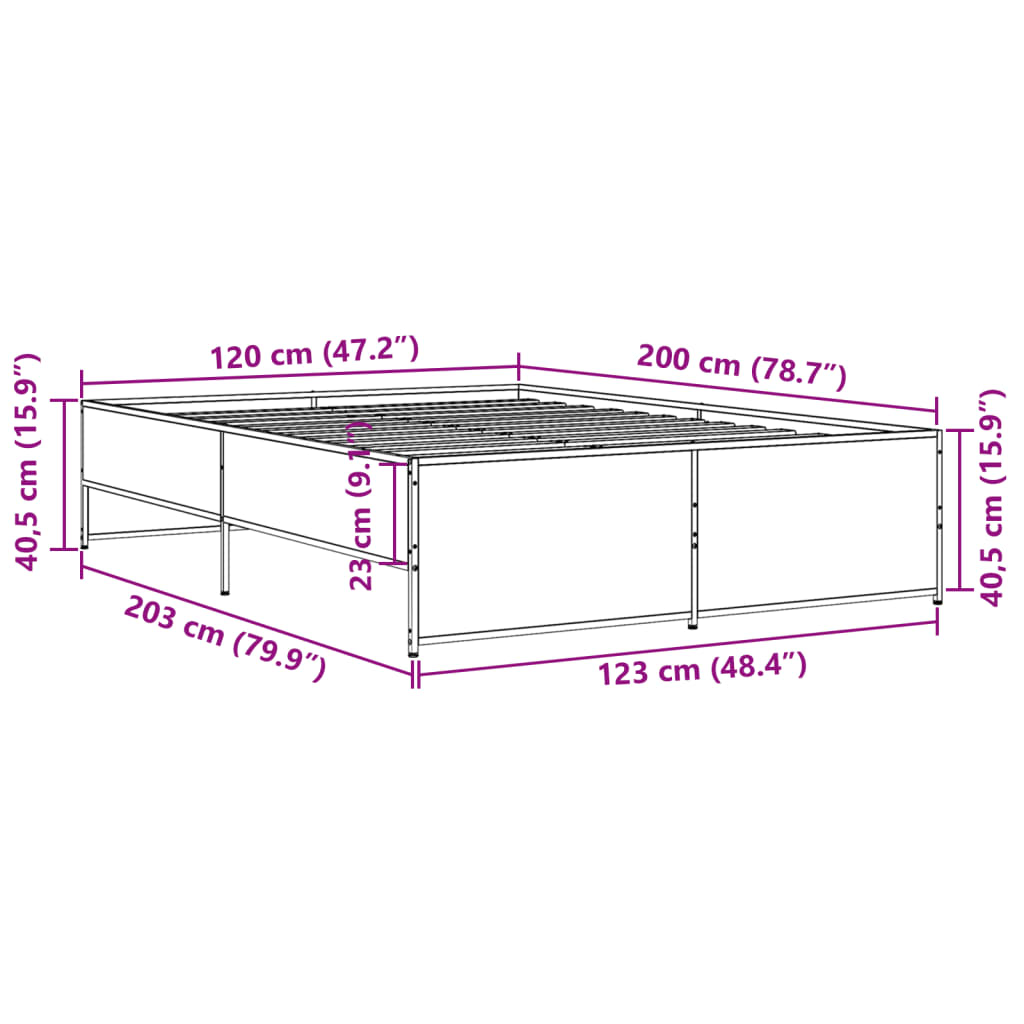 sengestel 120x200cm konstrueret træ og metal røget egetræsfarve