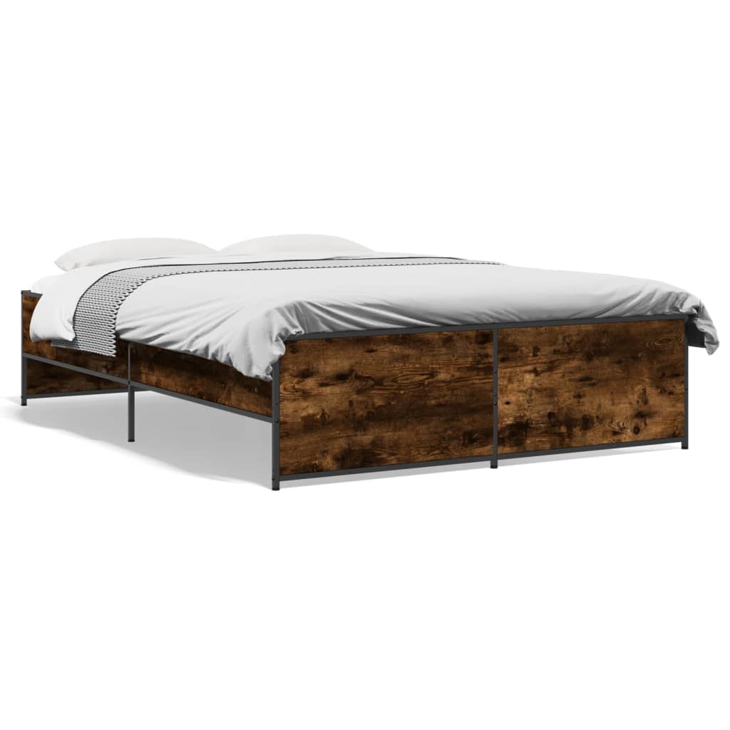 sengestel 140x190cm konstrueret træ og metal røget egetræsfarve