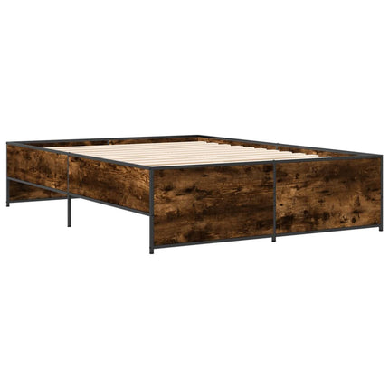 sengestel 140x190cm konstrueret træ og metal røget egetræsfarve
