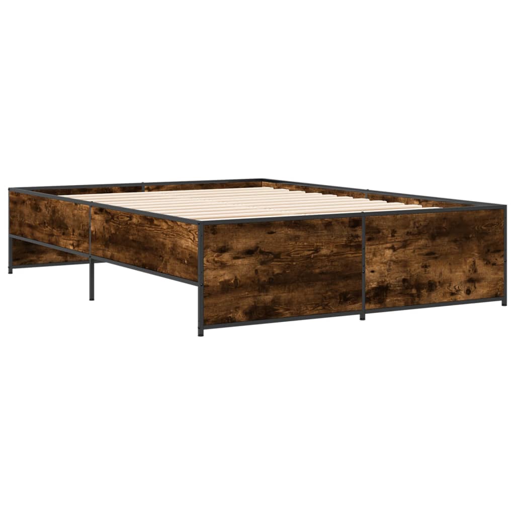 sengestel 140x190cm konstrueret træ og metal røget egetræsfarve
