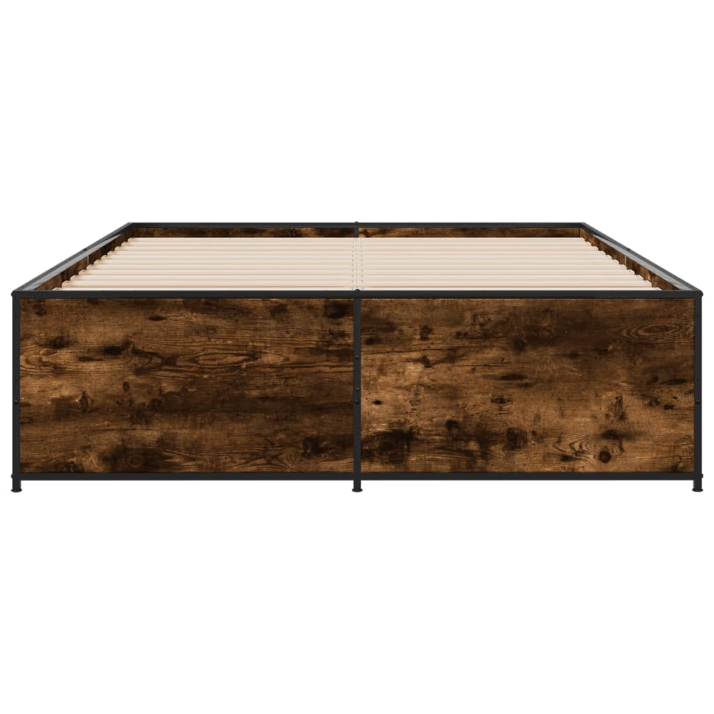 sengestel 140x190cm konstrueret træ og metal røget egetræsfarve