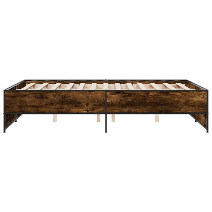 sengestel 140x190cm konstrueret træ og metal røget egetræsfarve