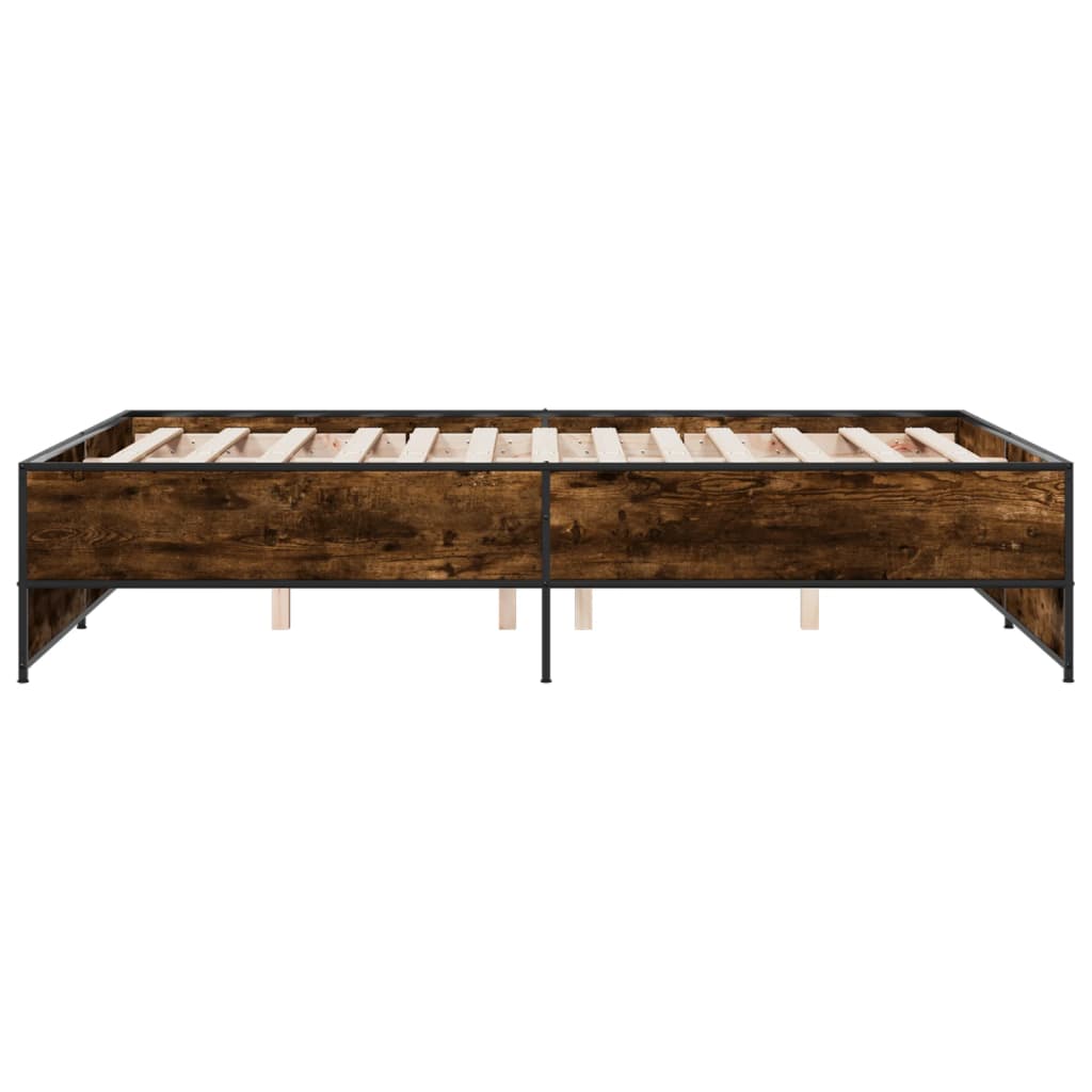 sengestel 140x190cm konstrueret træ og metal røget egetræsfarve