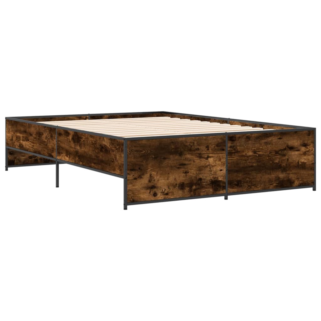 sengestel 140x190cm konstrueret træ og metal røget egetræsfarve
