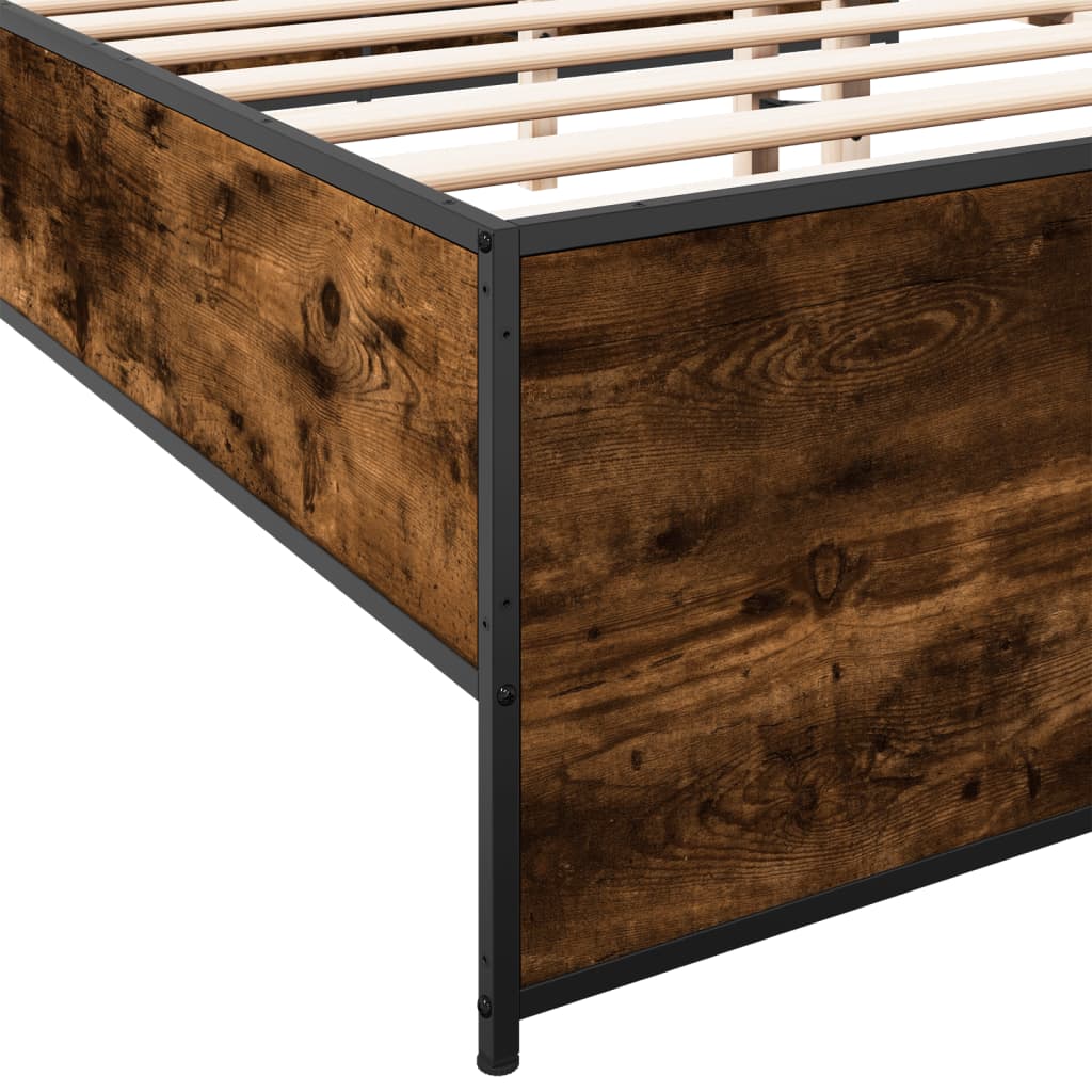 sengestel 140x190cm konstrueret træ og metal røget egetræsfarve