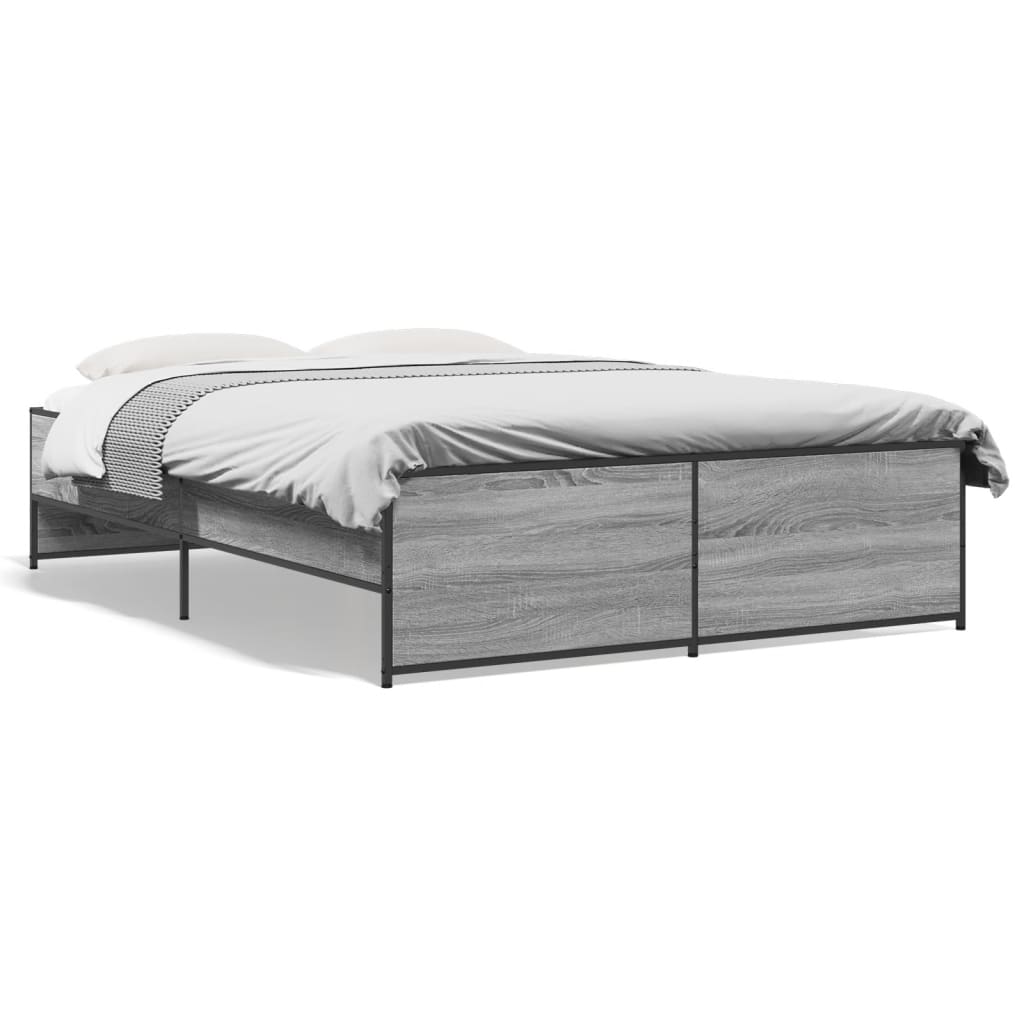 sengestel 135x190 cm konstrueret træ og metal grå sonoma-eg