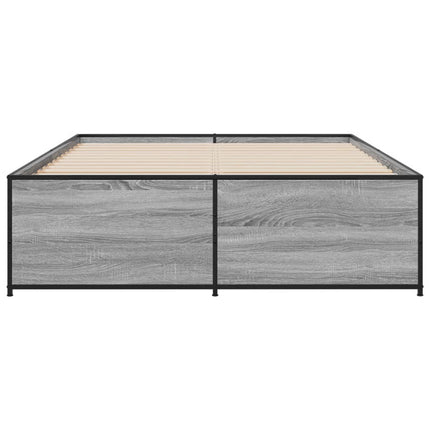 sengestel 135x190 cm konstrueret træ og metal grå sonoma-eg