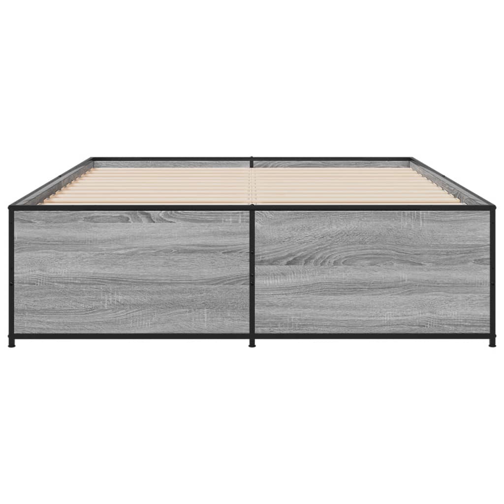 sengestel 135x190 cm konstrueret træ og metal grå sonoma-eg