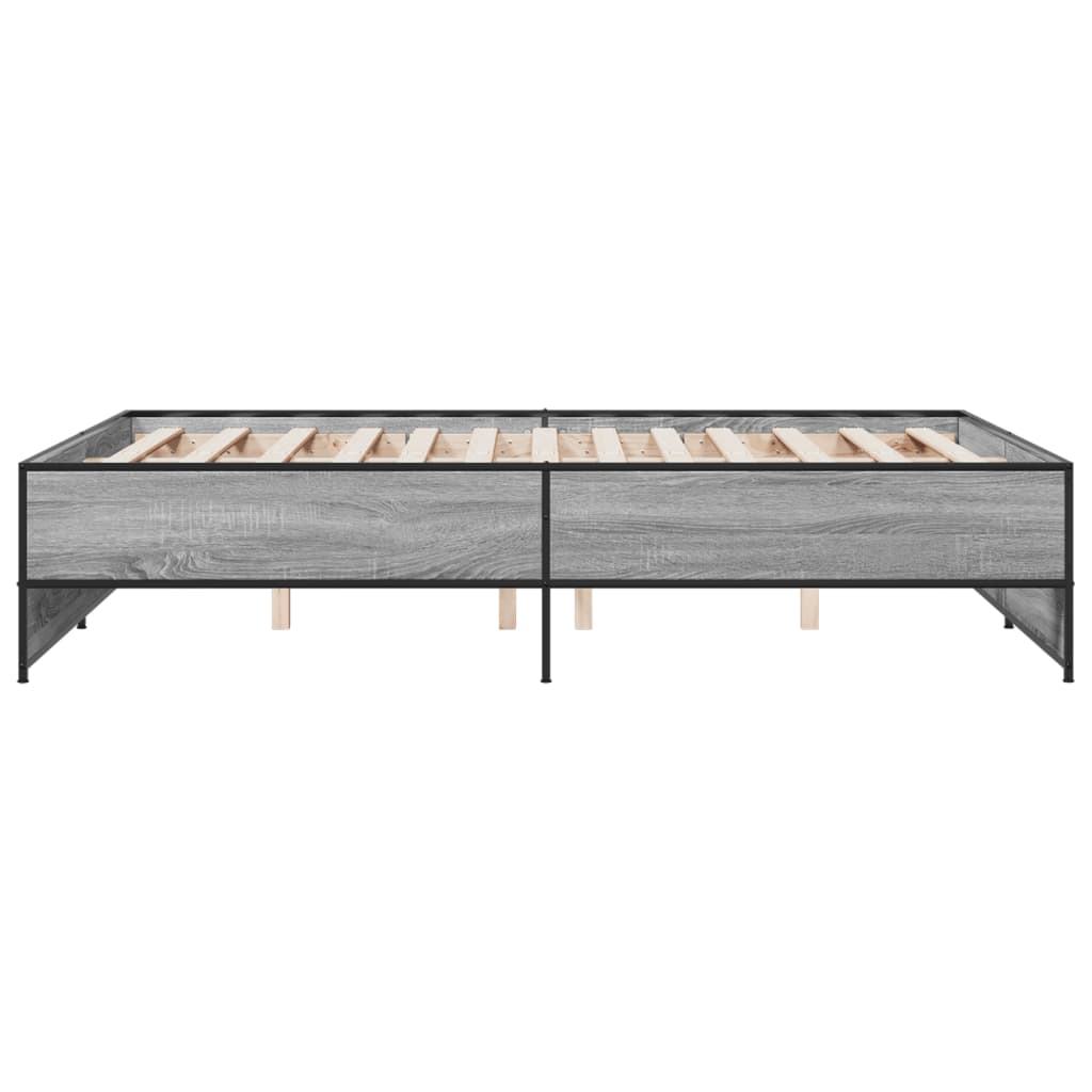 sengestel 135x190 cm konstrueret træ og metal grå sonoma-eg