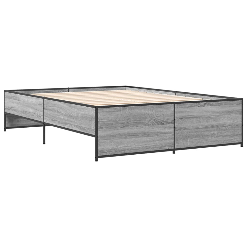 sengestel 135x190 cm konstrueret træ og metal grå sonoma-eg