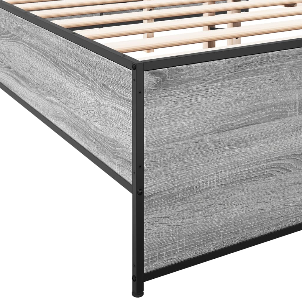 sengestel 135x190 cm konstrueret træ og metal grå sonoma-eg