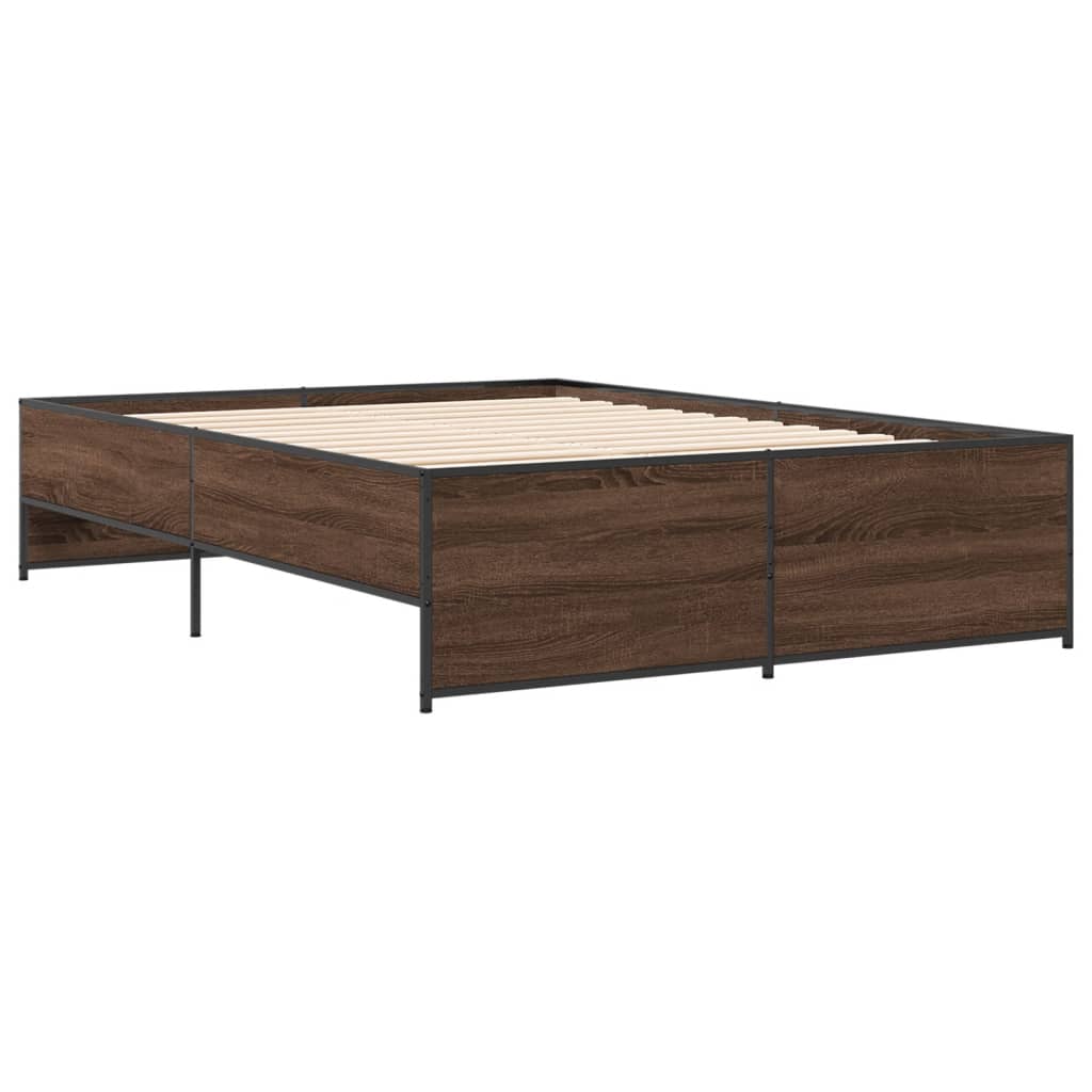 sengestel 135x190 cm konstrueret træ og metal brun egetræsfarve