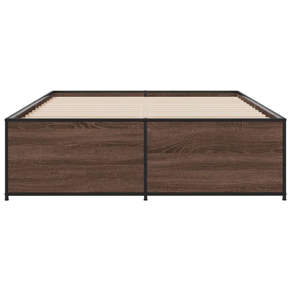 sengestel 135x190 cm konstrueret træ og metal brun egetræsfarve