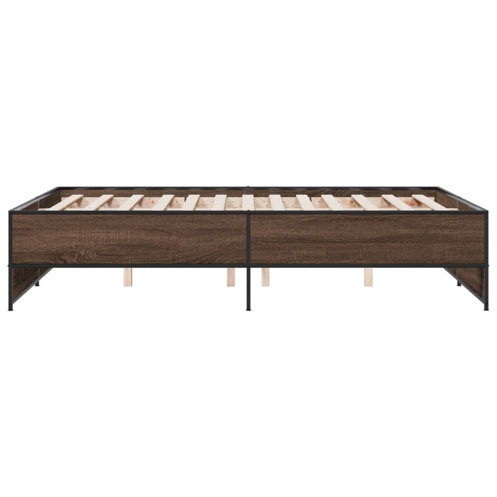 sengestel 135x190 cm konstrueret træ og metal brun egetræsfarve
