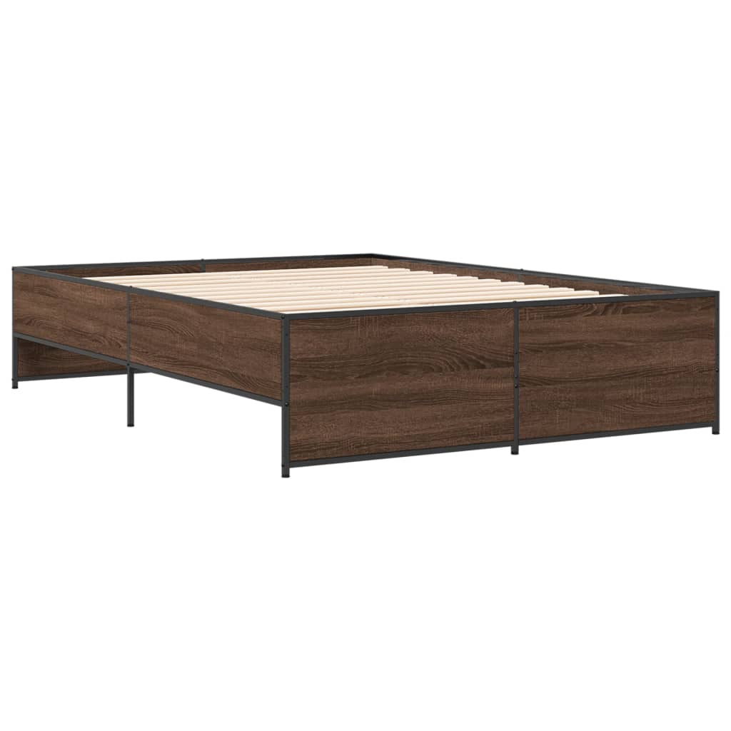 sengestel 135x190 cm konstrueret træ og metal brun egetræsfarve